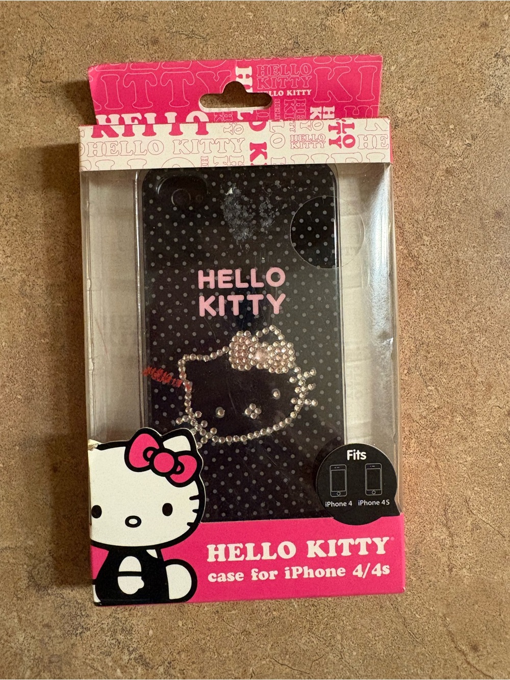 Hello Kitty Black Phone Case with Pink Logo and Rhinestone Bow